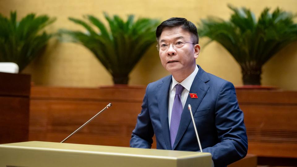Phó Thủ tướng Chính phủ Lê Thành Long trình bày Tờ trình. Ảnh: Quochoi.vn