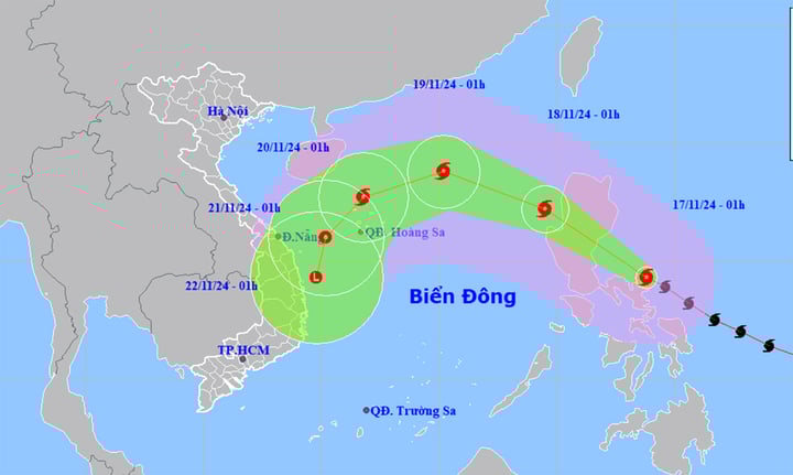 Siêu bão Man-yi di chuyển nhanh, đổ bộ Biển Đông trong 24 giờ tới. (Nguồn: NCHMF)