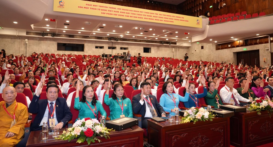 Các đại biểu tham dự Đại hội đại biểu Mặt trận Tổ quốc Việt Nam TP Hà Nội lần thứ XVIII, nhiệm kỳ 2024-2029