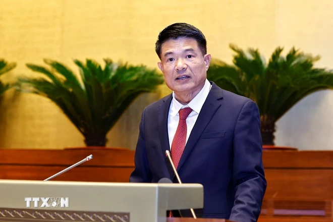 Viện trưởng Viện Kiểm sát Nhân dân Tối cao Nguyễn Huy Tiến trình bày Báo cáo công tác năm 2024 của Viện trưởng Viện kiểm sát Nhân dân tối cao. (Ảnh: Doãn Tấn/TTXVN) ttxvn_phong_chong_toi_pham_va_tham_nhung_2611-2.jpg