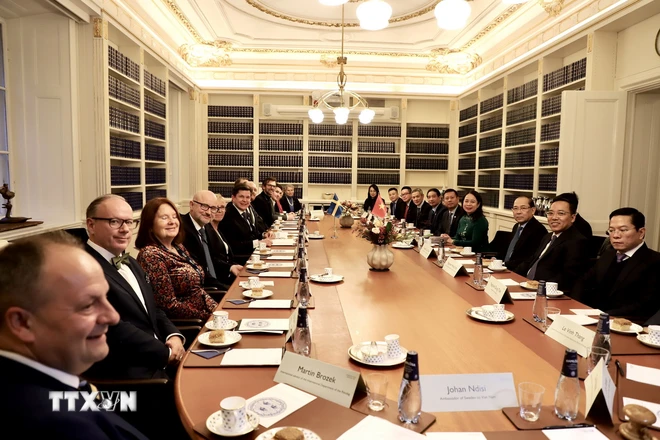 Phó Chủ tịch nước Võ Thị Ánh Xuân hội kiến Chủ tịch Quốc hội Thụy Điển Andreas Norlen. (Ảnh: Phương Hoa/TTXVN) ttxvn_Vietnam_thuy dien 3.jpg