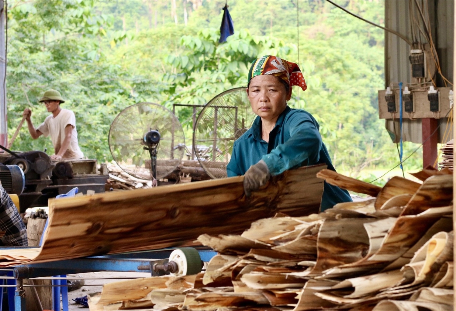 Cơ sở chế biến nông, lâm sản ở vùng DTTS và miền núi hiện vẫn còn thiếu về số lượng, sản xuất nhỏ lẻ. (Trong ảnh: Chế biến gỗ, sản xuất ván bóc ở thôn Đồng Cướm, xã Trung Sơn, huyện Yên Sơn, tỉnh Tuyên Quang) Cơ sở chế biến nông, lâm sản ở vùng DTTS và miền núi hiện vẫn còn thiếu về số lượng, sản xuất nhỏ lẻ. (Trong ảnh: Chế biến gỗ, sản xuất ván bóc ở thôn Đồng Cướm, xã Trung Sơn, huyện Yên Sơn, tỉnh Tuyên Quang)