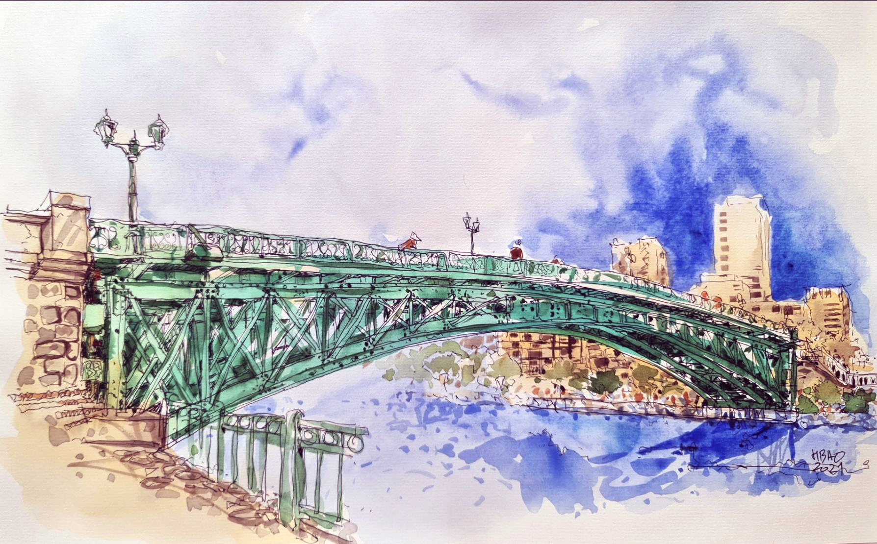 Góc ký họa: Cầu 'Eiffel' duy nhất còn sót lại ở châu Á - Ảnh 12. Ký họa của KTS Bùi Hoàng Bảo