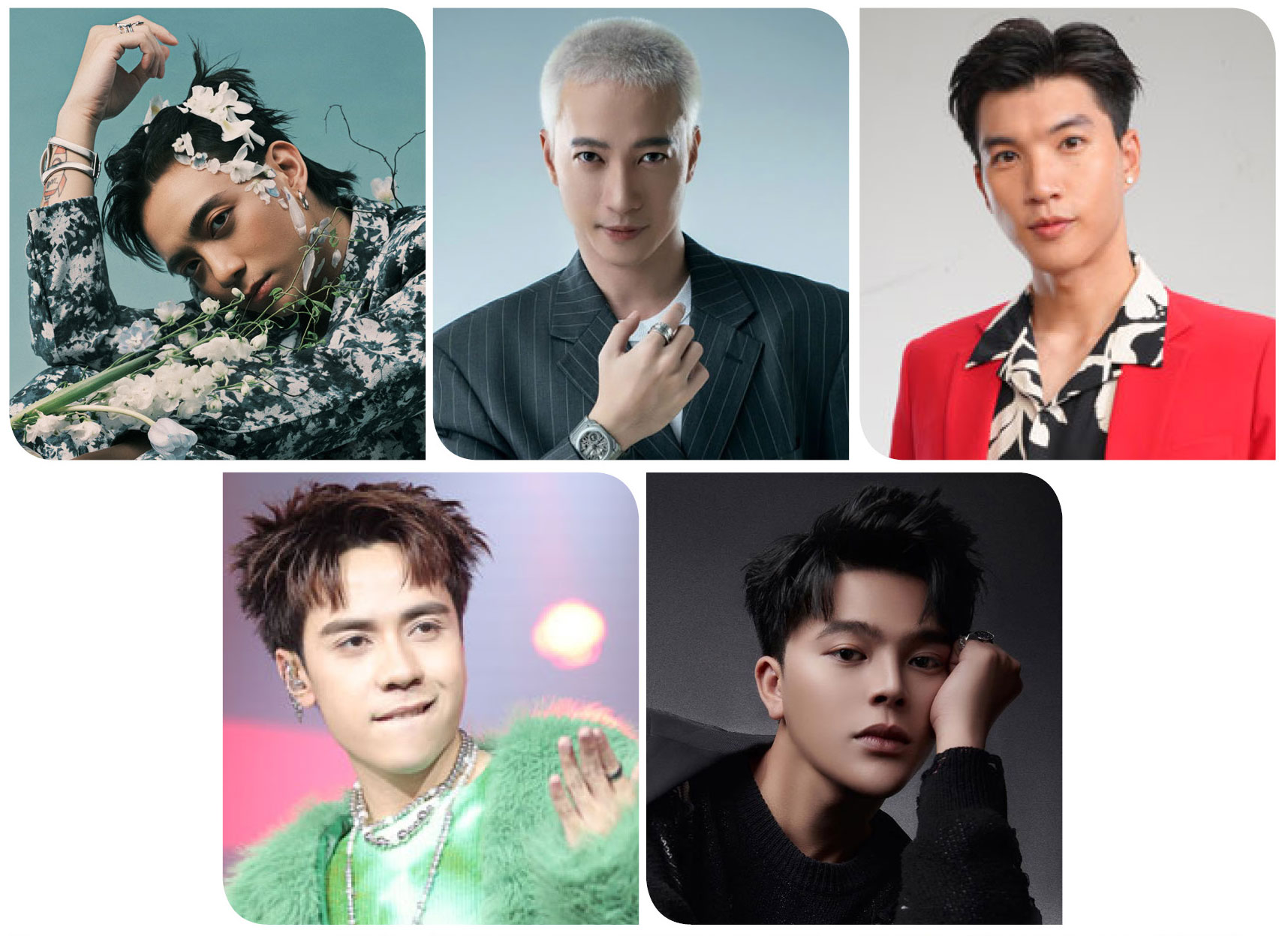 “Nam ca sĩ - Rapper được yêu thích nhất”: Soobin Hoàng Sơn, ST Sơn Thạch, HIEUTHUHAI, Quang Hùng MasterD và Rhyder Quang Anh. (Ảnh do nhân vật cung cấp) “Nam ca sĩ - Rapper được yêu thích nhất”: Soobin Hoàng Sơn, ST Sơn Thạch, HIEUTHUHAI, Quang Hùng MasterD và Rhyder Quang Anh. (Ảnh do nhân vật cung cấp)
