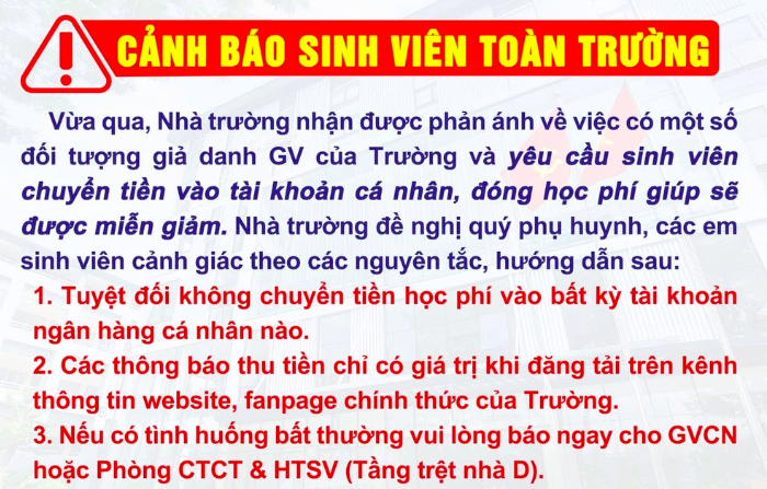Trường ĐH cảnh báo nạn giả danh giảng viên lừa đảo học phí sinh viên- Ảnh 1. Trường ĐH cảnh báo nạn giả danh giảng viên lừa đảo học phí sinh viên- Ảnh 1.
