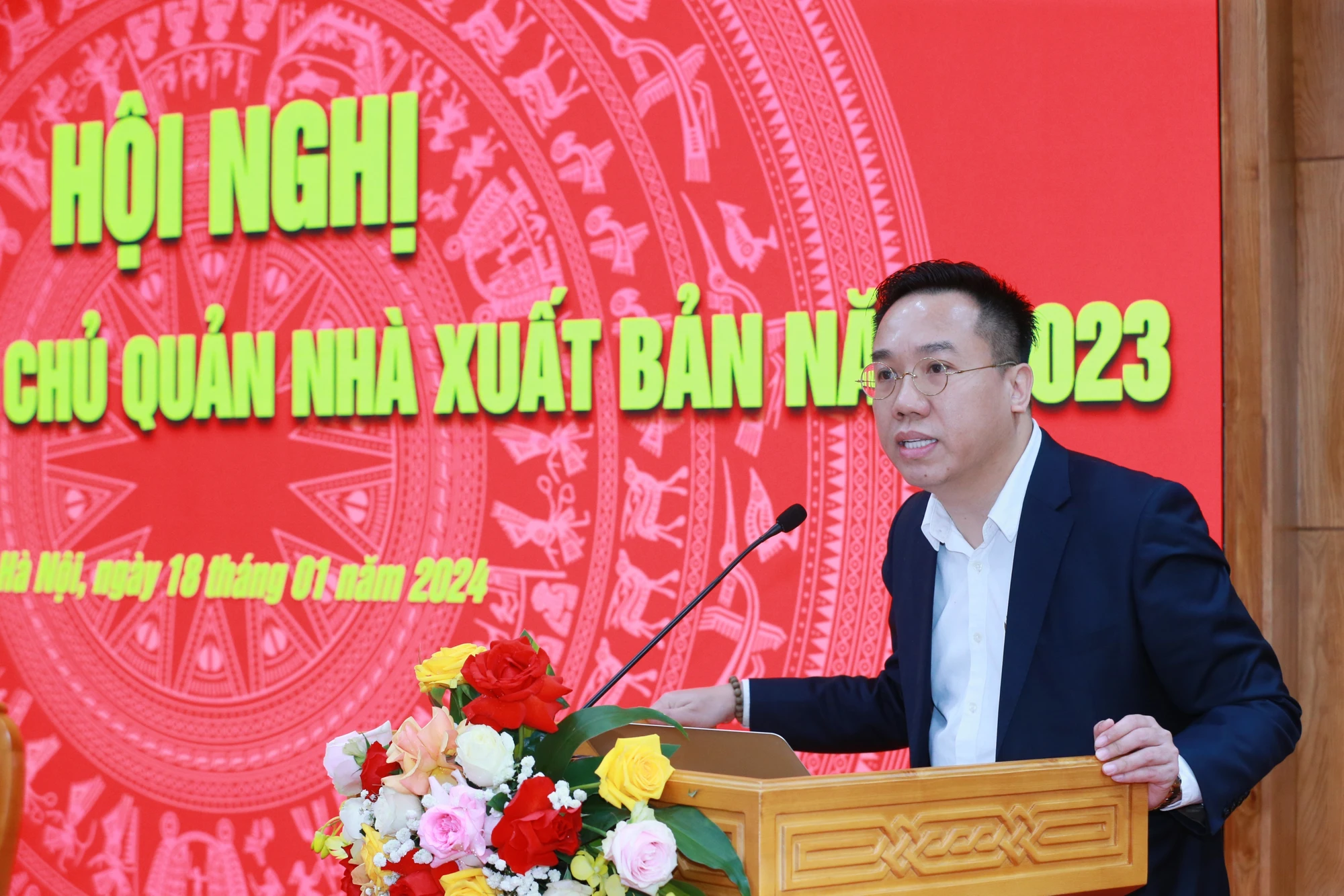 Cục trưởng Cục Xuất bản, In và Phát hành (Bộ Thông tin và Truyền thông) Nguyễn Nguyên. (Ảnh: Phương Hoa/TTXVN) vna_potal_hoi_nghi_giao_ban_co_quan_chu_quan_nha_xuat_ban_nam_2023_7185198.jpg