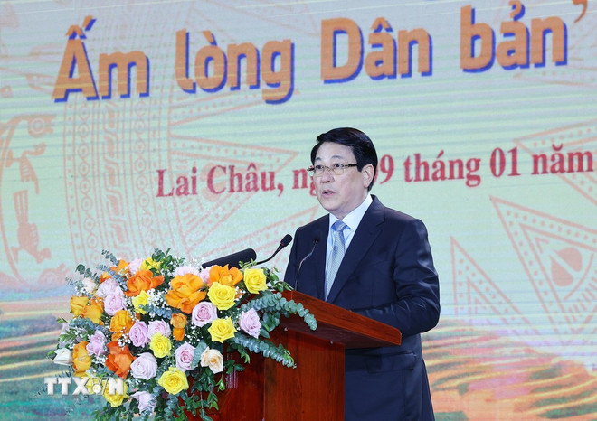 Chủ tịch nước Lương Cường phát biểu. (Ảnh: Lâm Khánh/TTXVN) ttxvn-luong-cuong-xuan-bien-gioi-5.jpg