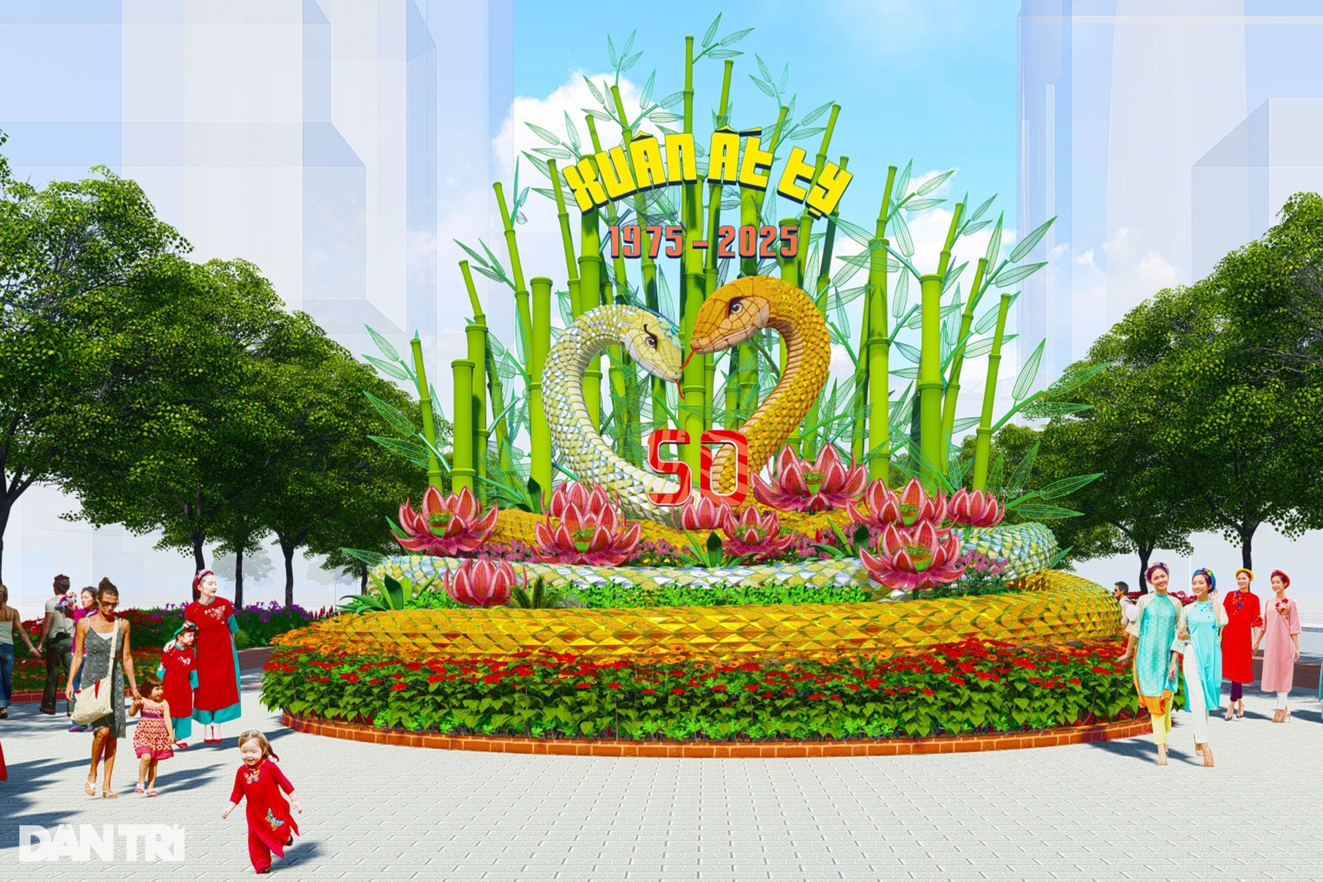 Lộ diện cặp rắn khổng lồ ở đường hoa Nguyễn Huệ dịp Tết Ất Tỵ - 2 Lộ diện cặp rắn khổng lồ ở đường hoa Nguyễn Huệ dịp Tết Ất Tỵ - 2